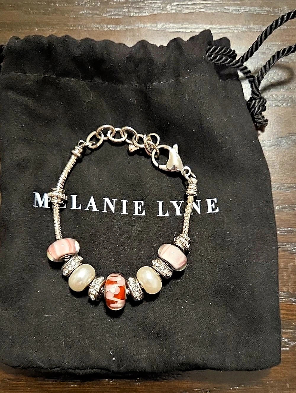 Melanie Lyne Beaded Charm Bracelet in Silver & Pink Like New
